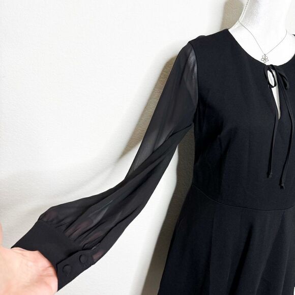 CeCe Women's Black Long Sleeve A-Line Mini Dress with Sheer Sleeves Size 8 - Picture 3 of 10